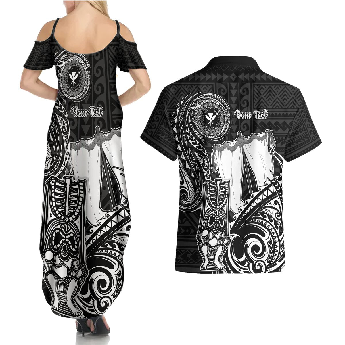 Personalized Hawaii Makahiki Season Couples Matching Summer Maxi Dress and Hawaiian Shirt Akua Loa Polynesian Pattern LT05 - Polynesian Pride