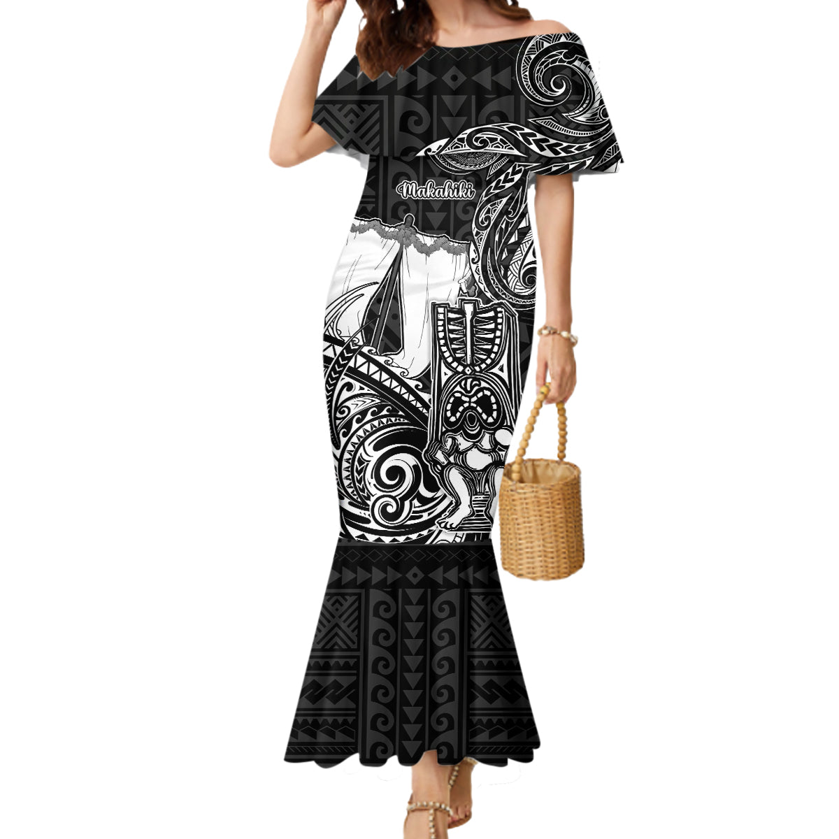 Personalized Hawaii Makahiki Season Mermaid Dress Akua Loa Polynesian Pattern LT05 Women Black - Polynesian Pride