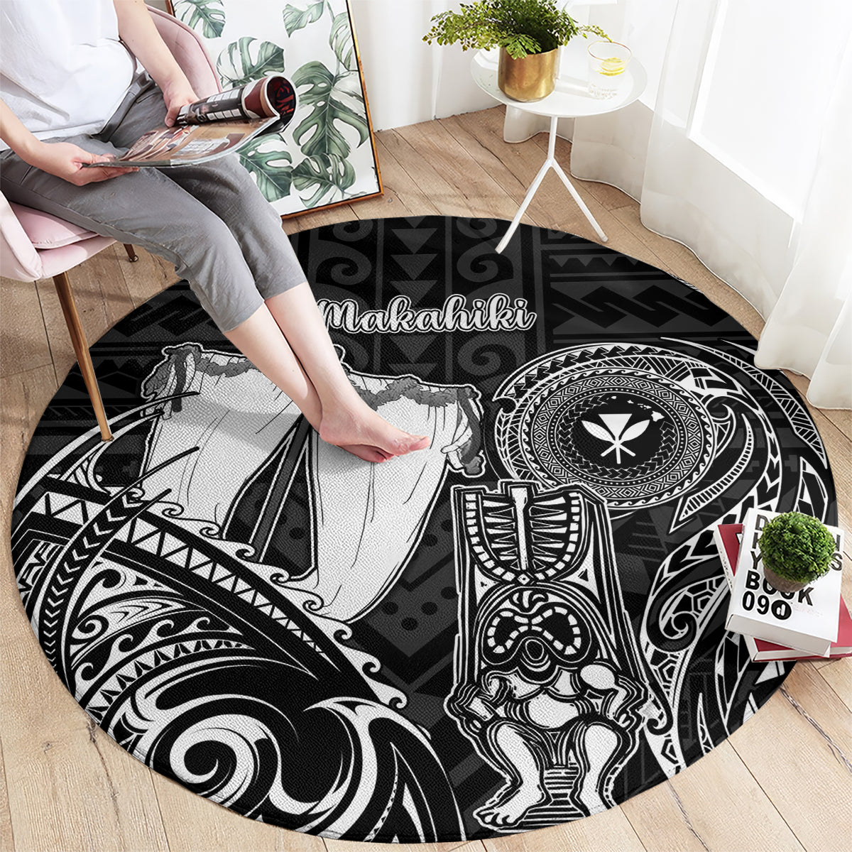 Hawaii Makahiki Season Round Carpet Akua Loa Polynesian Pattern LT05 - Polynesian Pride