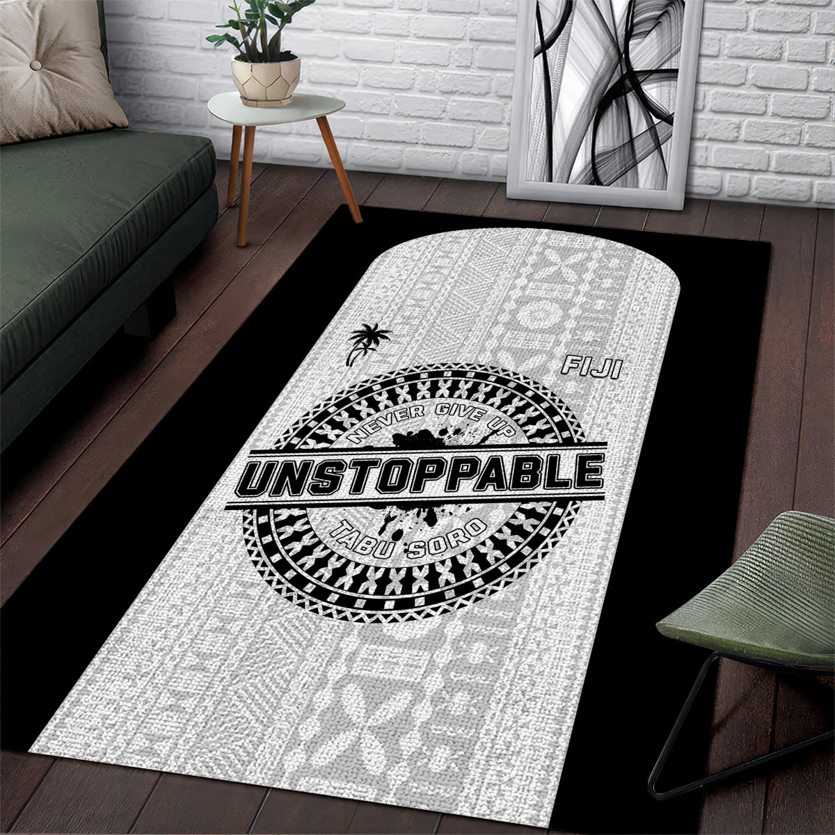 Fiji Obstacle Race 2023 Area Rug Never Give Up LT05 Black - Polynesian Pride