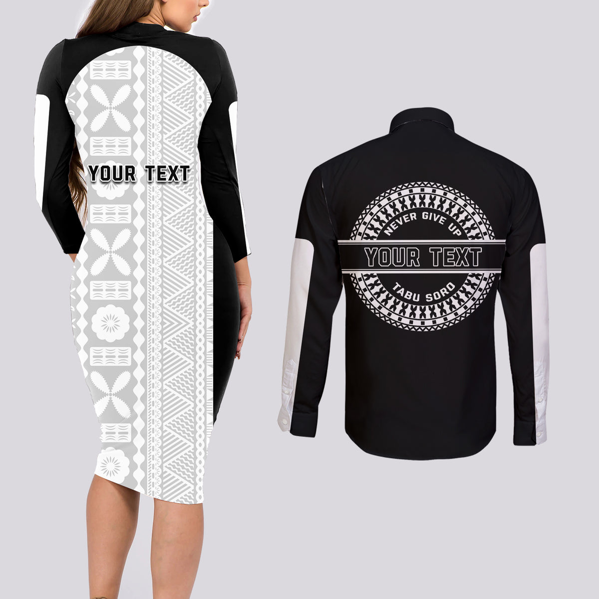 Personalized Fiji Obstacle Race 2023 Couples Matching Long Sleeve Bodycon Dress and Long Sleeve Button Shirts Never Give Up LT05 - Polynesian Pride