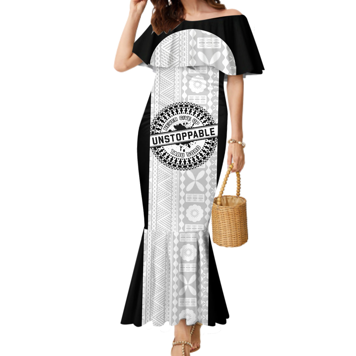 Personalized Fiji Obstacle Race 2023 Family Matching Mermaid Dress and Hawaiian Shirt Never Give Up LT05 Mom's Dress Black - Polynesian Pride