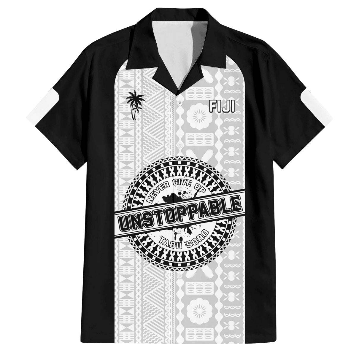 Personalized Fiji Obstacle Race 2023 Family Matching Tank Maxi Dress and Hawaiian Shirt Never Give Up LT05 Dad's Shirt - Short Sleeve Black - Polynesian Pride