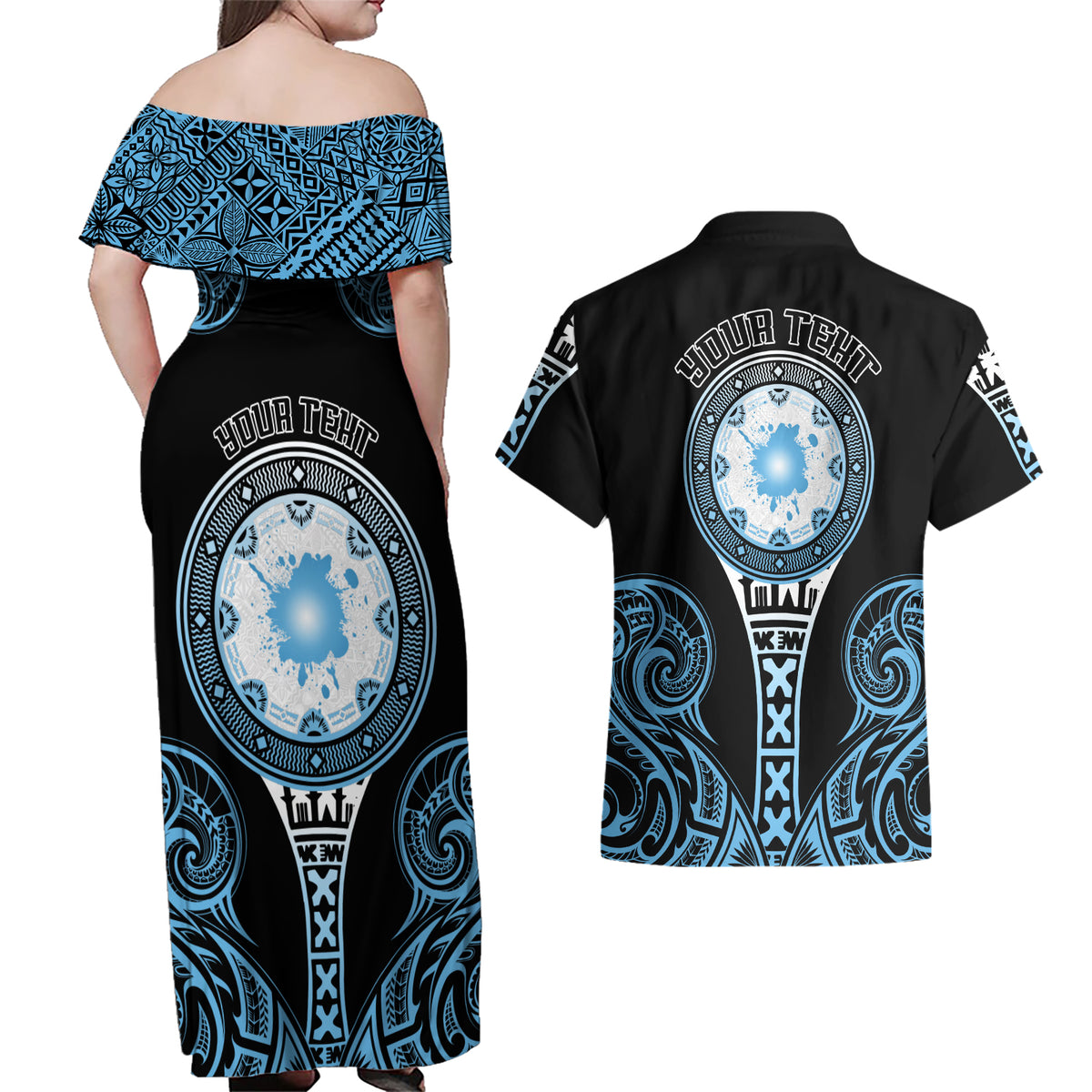 Personalized Fiji Obstacle Race 2023 Couples Matching Off Shoulder Maxi Dress and Hawaiian Shirt Go Champion LT05 - Polynesian Pride