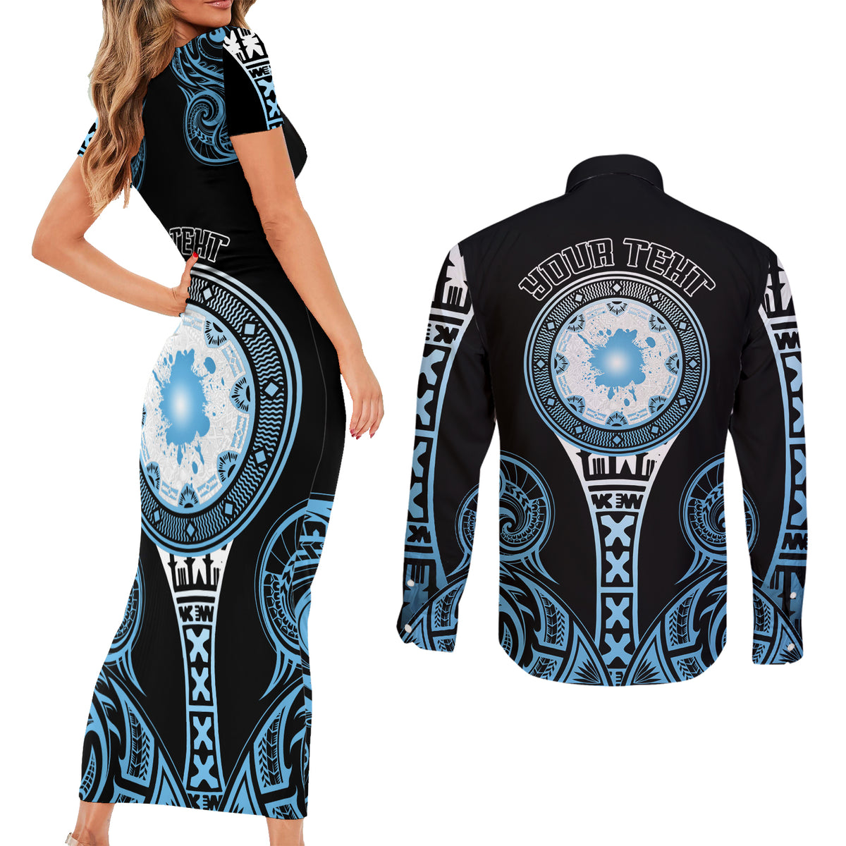 Personalized Fiji Obstacle Race 2023 Couples Matching Short Sleeve Bodycon Dress and Long Sleeve Button Shirts Go Champion LT05 - Polynesian Pride