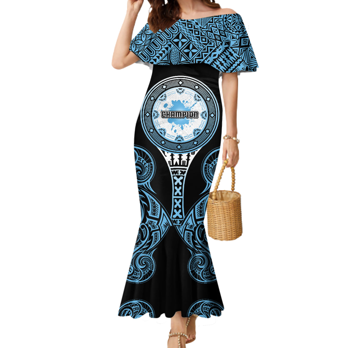 Personalized Fiji Obstacle Race 2023 Mermaid Dress Go Champion LT05 Women Blue - Polynesian Pride