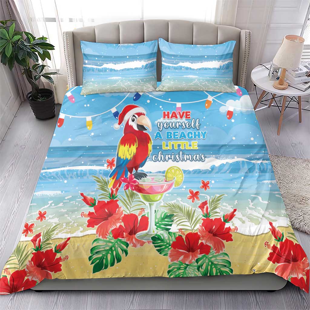 Hawaii Christmas Bedding Set Funny Macaw Parrot Tropical Vibe