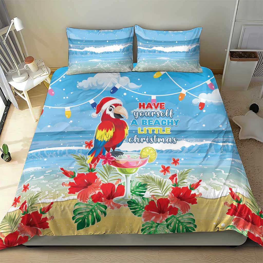 Hawaii Christmas Bedding Set Funny Macaw Parrot Tropical Vibe