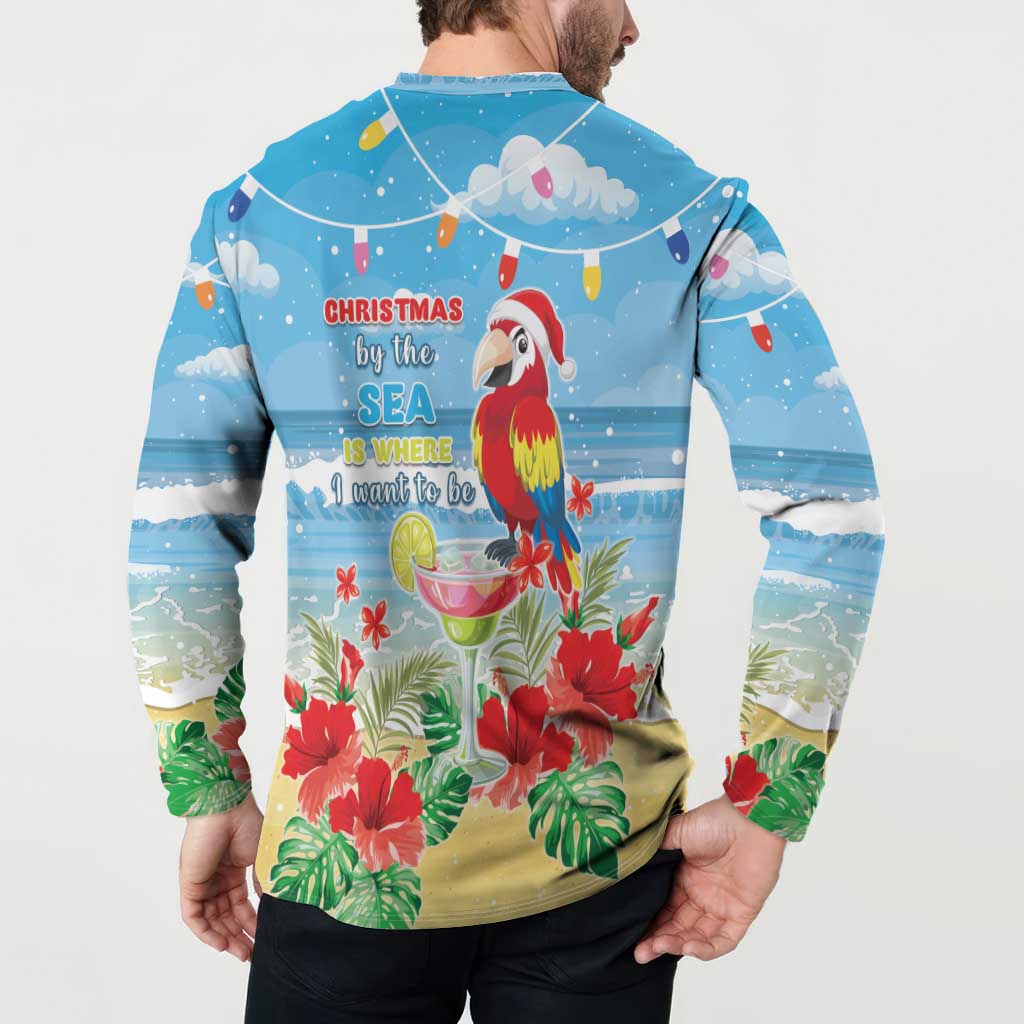 Hawaii Christmas Button Sweatshirt Funny Macaw Parrot Tropical Vibe