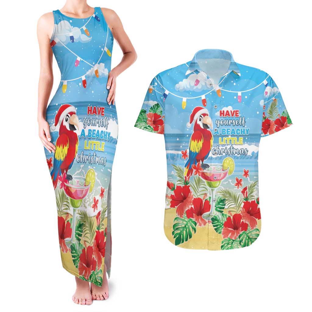 Hawaii Christmas Couples Matching Tank Maxi Dress and Hawaiian Shirt Funny Macaw Parrot Tropical Vibe LT05 Blue - Polynesian Pride