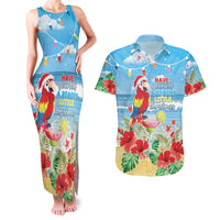 Hawaii Christmas Couples Matching Tank Maxi Dress and Hawaiian Shirt Funny Macaw Parrot Tropical Vibe LT05 Blue - Polynesian Pride
