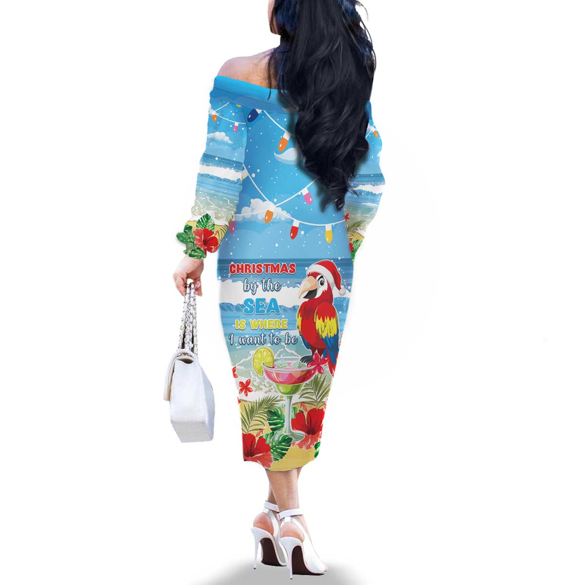 Hawaii Christmas Family Matching Off The Shoulder Long Sleeve Dress and Hawaiian Shirt Funny Macaw Parrot Tropical Vibe