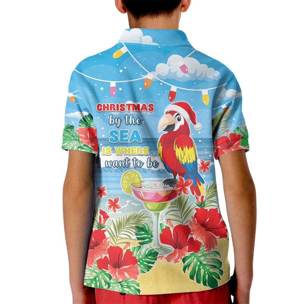Hawaii Christmas Kid Polo Shirt Funny Macaw Parrot Tropical Vibe