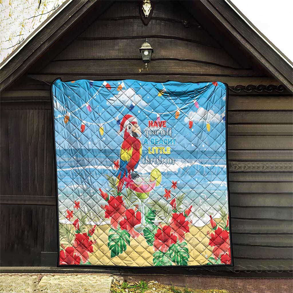 Hawaii Christmas Quilt Funny Macaw Parrot Tropical Vibe
