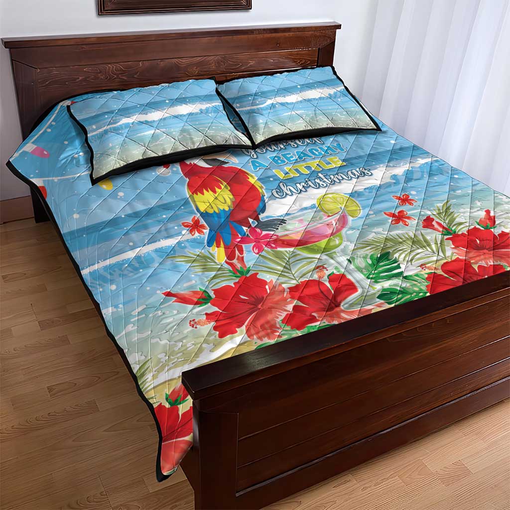 Hawaii Christmas Quilt Bed Set Funny Macaw Parrot Tropical Vibe