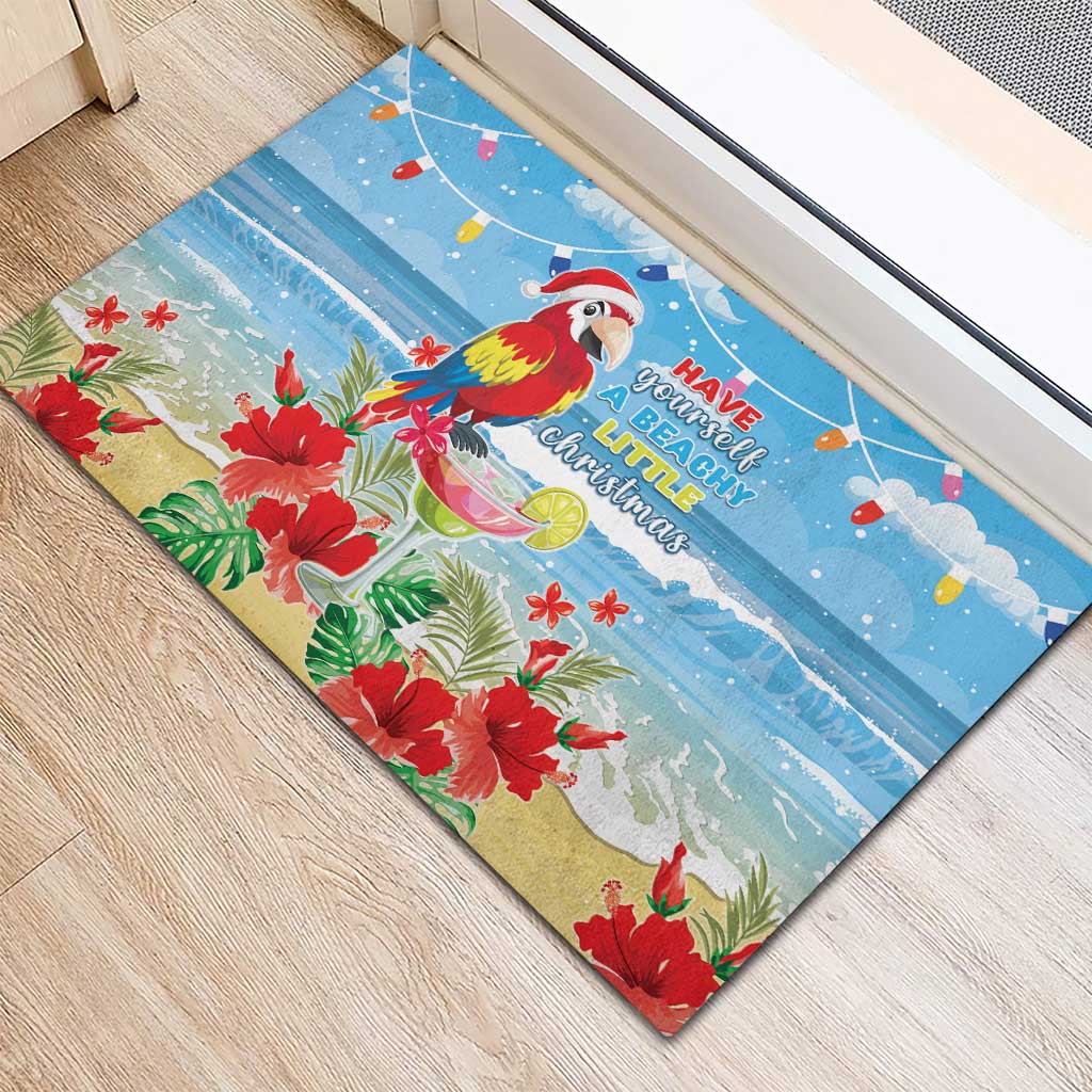 Hawaii Christmas Rubber Doormat Funny Macaw Parrot Tropical Vibe