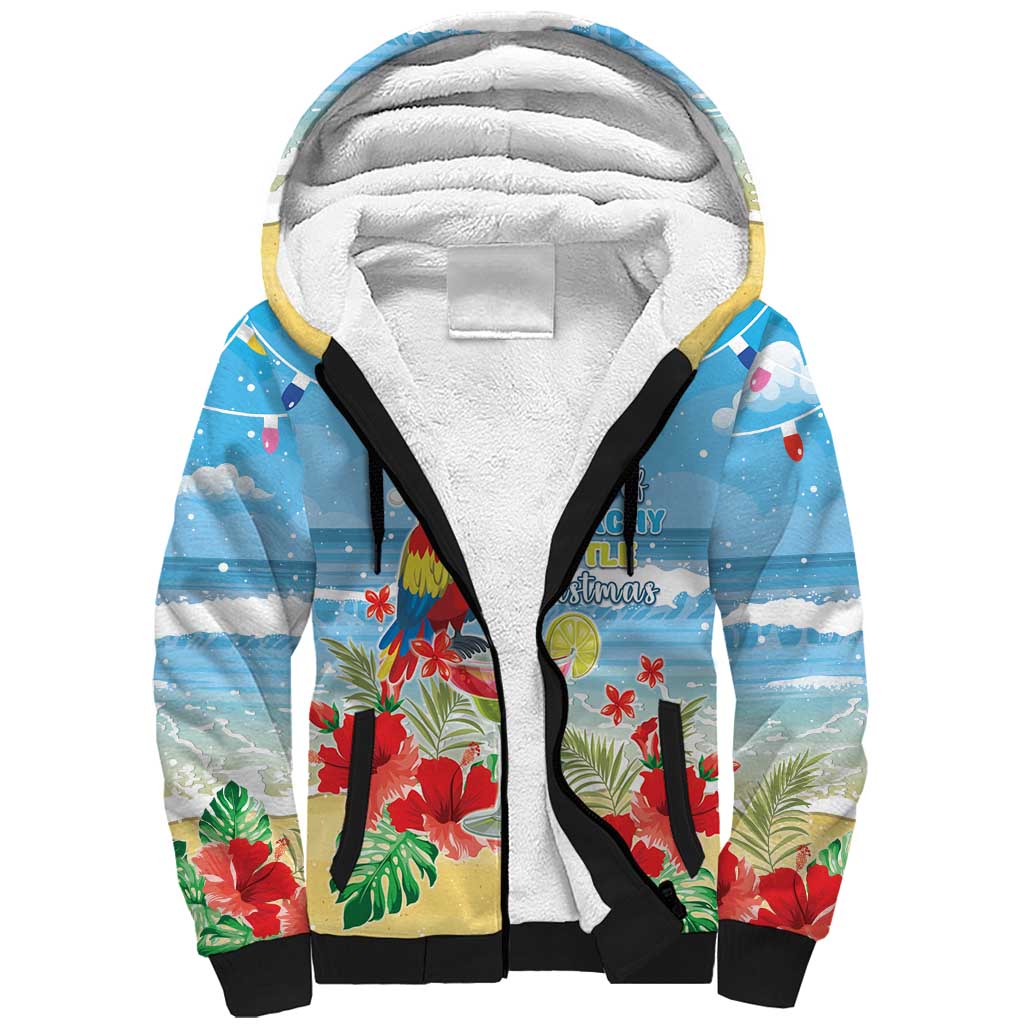 Hawaii Christmas Sherpa Hoodie Funny Macaw Parrot Tropical Vibe