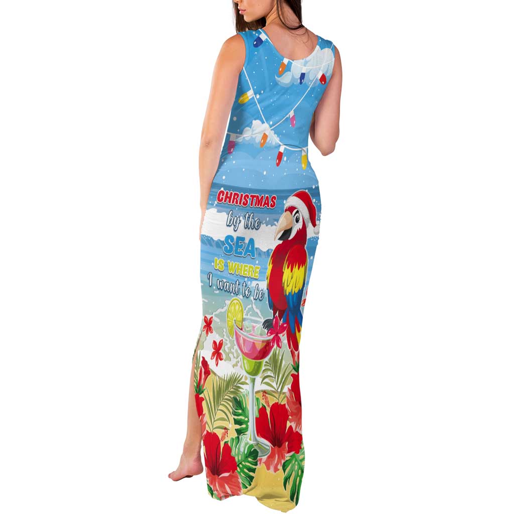 Hawaii Christmas Tank Maxi Dress Funny Macaw Parrot Tropical Vibe