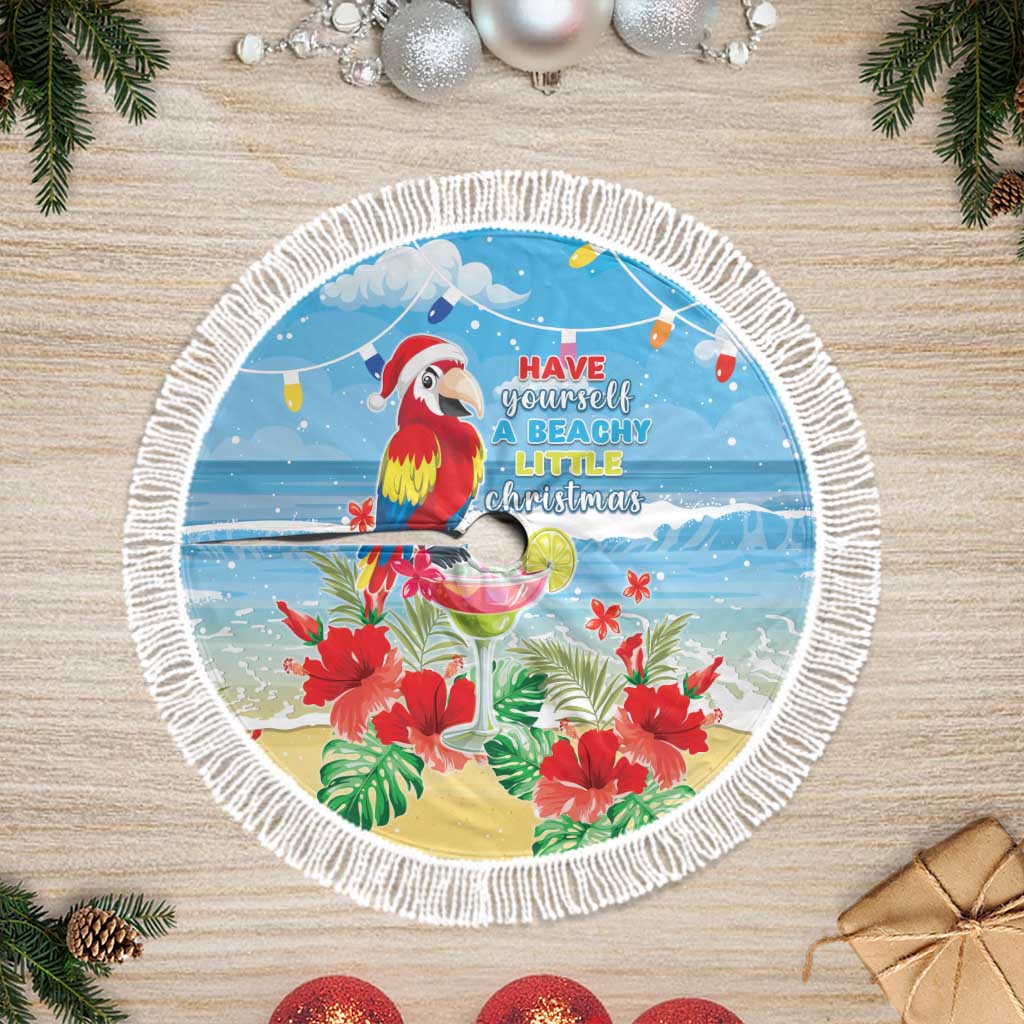 Hawaii Christmas Tree Skirt Funny Macaw Parrot Tropical Vibe LT05 Fringed Blue - Polynesian Pride
