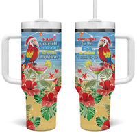 Hawaii Christmas Tumbler With Handle Funny Macaw Parrot Tropical Vibe