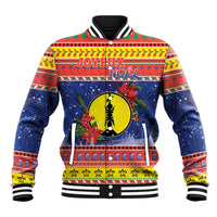 New Caledonia Christmas Baseball Jacket Kanaky Poinsettia Joyeux Noel LT05 Unisex Red - Polynesian Pride