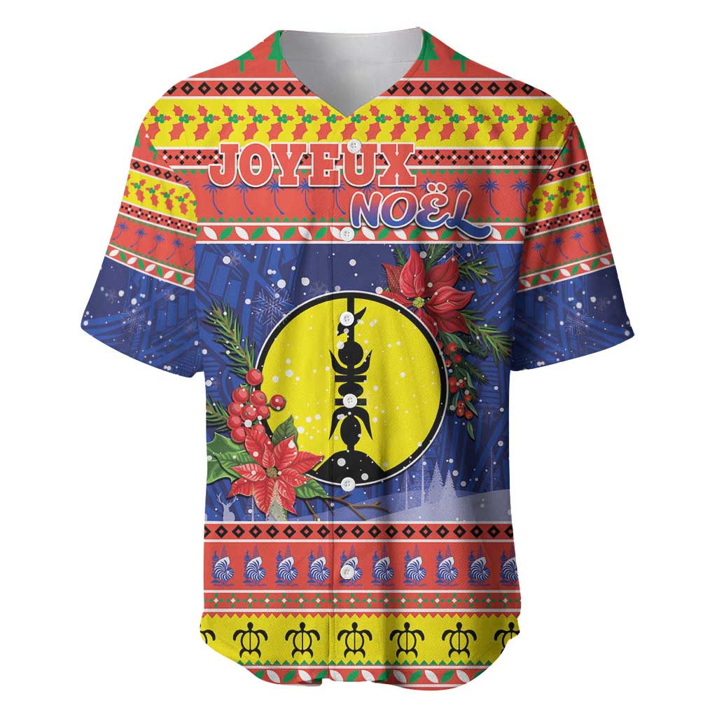 New Caledonia Christmas Baseball Jersey Kanaky Poinsettia Joyeux Noel LT05 Red - Polynesian Pride