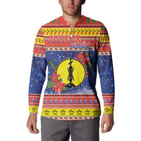 New Caledonia Christmas Button Sweatshirt Kanaky Poinsettia Joyeux Noel LT05 - Polynesian Pride