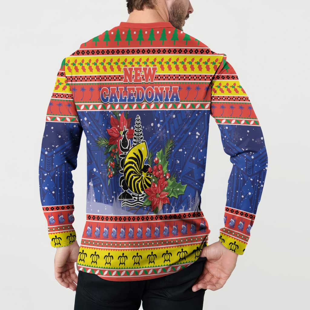 New Caledonia Christmas Button Sweatshirt Kanaky Poinsettia Joyeux Noel LT05 - Polynesian Pride