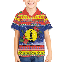 New Caledonia Christmas Family Matching Off The Shoulder Long Sleeve Dress and Hawaiian Shirt Kanaky Poinsettia Joyeux Noel