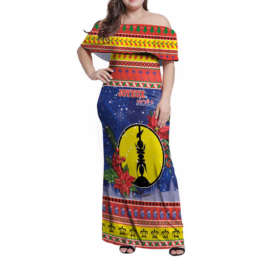 New Caledonia Christmas Family Matching Off Shoulder Maxi Dress and Hawaiian Shirt Kanaky Poinsettia Joyeux Noel LT05 Mom's Dress Red - Polynesian Pride