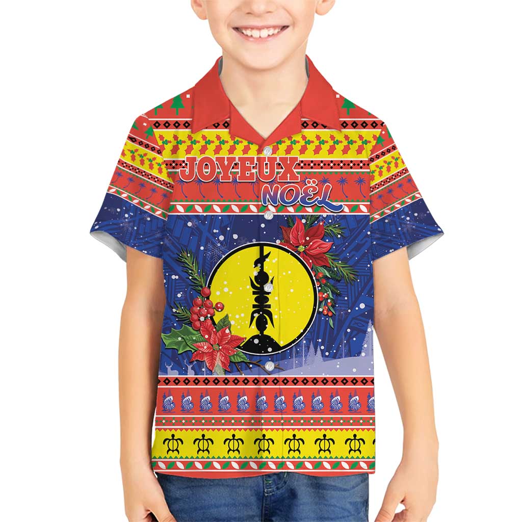 New Caledonia Christmas Family Matching Off Shoulder Short Dress and Hawaiian Shirt Kanaky Poinsettia Joyeux Noel LT05 Son's Shirt Red - Polynesian Pride