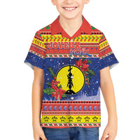 New Caledonia Christmas Family Matching Off Shoulder Short Dress and Hawaiian Shirt Kanaky Poinsettia Joyeux Noel LT05 Son's Shirt Red - Polynesian Pride