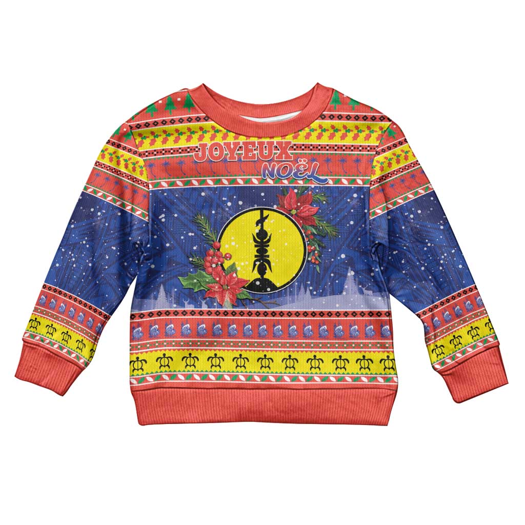 New Caledonia Christmas Kid Ugly Christmas Sweater Kanaky Poinsettia Joyeux Noel LT05 Kid Red - Polynesian Pride