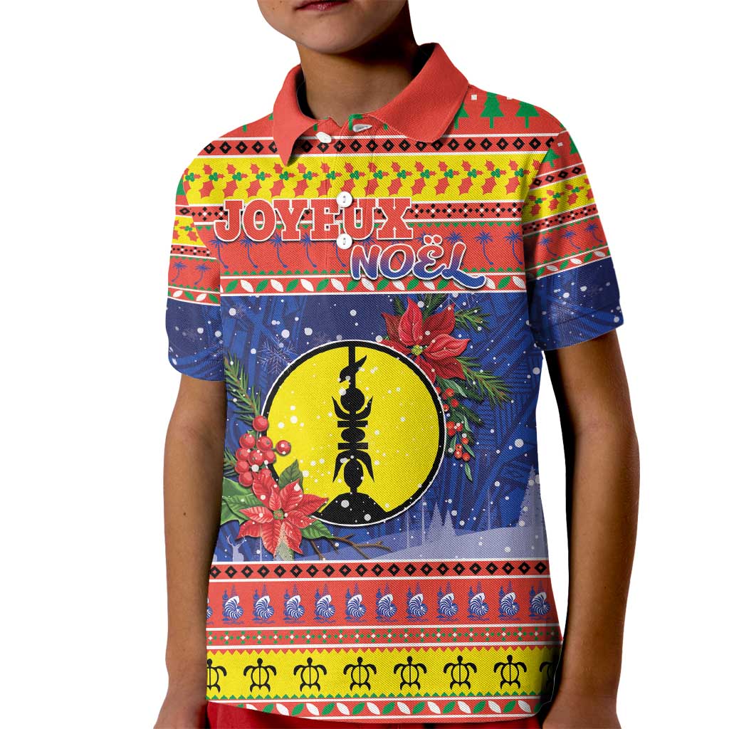 New Caledonia Christmas Kid Polo Shirt Kanaky Poinsettia Joyeux Noel LT05 Kid Red - Polynesian Pride