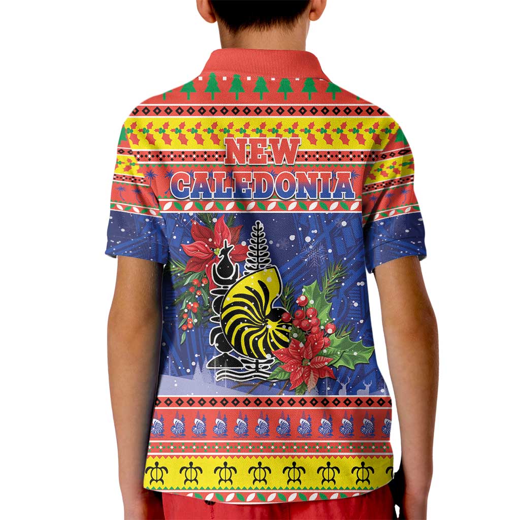 New Caledonia Christmas Kid Polo Shirt Kanaky Poinsettia Joyeux Noel LT05 - Polynesian Pride
