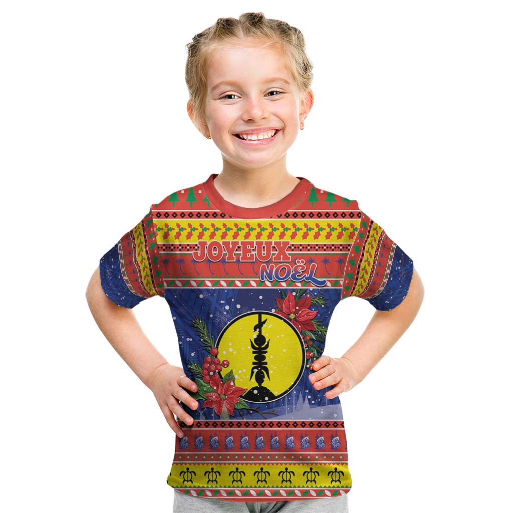 New Caledonia Christmas Kid T Shirt Kanaky Poinsettia Joyeux Noel LT05 Red - Polynesian Pride