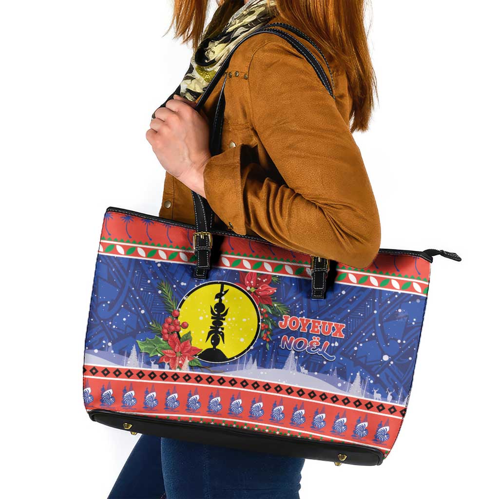 New Caledonia Christmas Leather Tote Bag Kanaky Poinsettia Joyeux Noel LT05 Red - Polynesian Pride