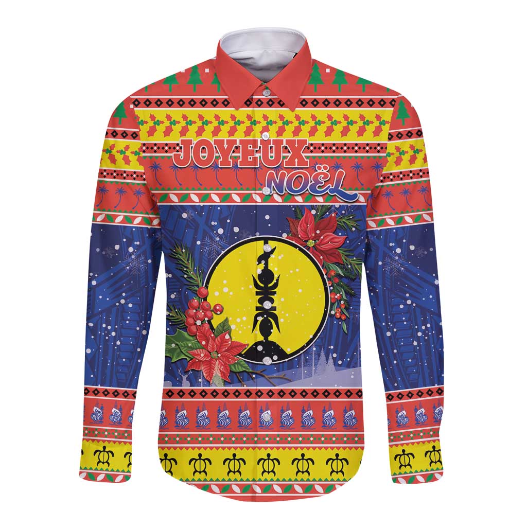 New Caledonia Christmas Long Sleeve Button Shirt Kanaky Poinsettia Joyeux Noel LT05 Unisex Red - Polynesian Pride