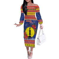 New Caledonia Christmas Off The Shoulder Long Sleeve Dress Kanaky Poinsettia Joyeux Noel