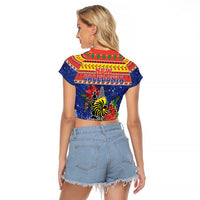New Caledonia Christmas Raglan Cropped T Shirt Kanaky Poinsettia Joyeux Noel LT05 - Polynesian Pride