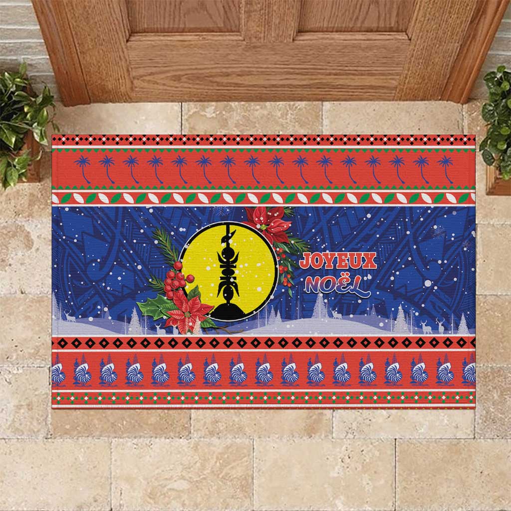 New Caledonia Christmas Rubber Doormat Kanaky Poinsettia Joyeux Noel LT05 Red - Polynesian Pride