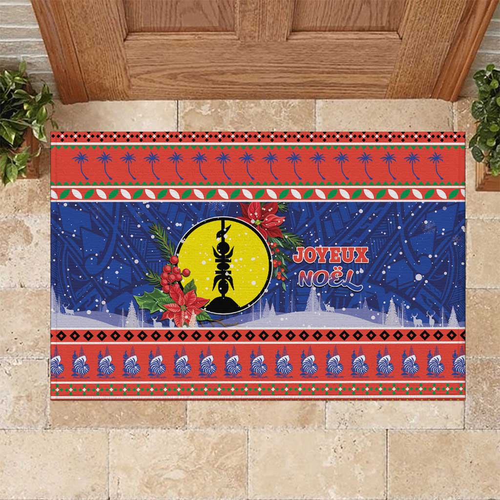 New Caledonia Christmas Rubber Doormat Kanaky Poinsettia Joyeux Noel