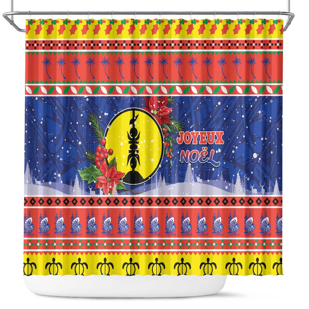 New Caledonia Christmas Shower Curtain Kanaky Poinsettia Joyeux Noel LT05 Red - Polynesian Pride