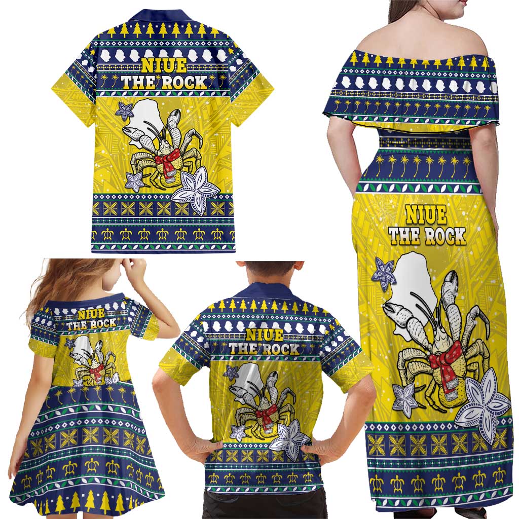 Niue The Rock Christmas Family Matching Off Shoulder Maxi Dress and Hawaiian Shirt Niuean Crab Monuina E Kilisimasi LT05 - Polynesian Pride