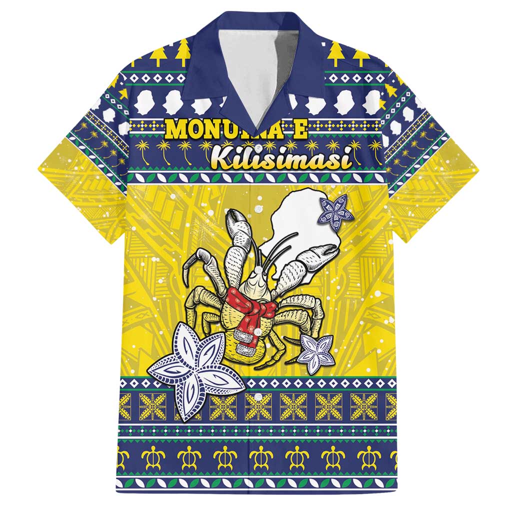 Niue The Rock Christmas Family Matching Off Shoulder Maxi Dress and Hawaiian Shirt Niuean Crab Monuina E Kilisimasi LT05 Dad's Shirt - Short Sleeve Blue - Polynesian Pride