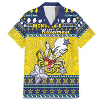 Niue The Rock Christmas Family Matching Off Shoulder Maxi Dress and Hawaiian Shirt Niuean Crab Monuina E Kilisimasi LT05 Dad's Shirt - Short Sleeve Blue - Polynesian Pride