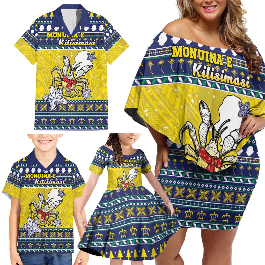 Niue The Rock Christmas Family Matching Off Shoulder Short Dress and Hawaiian Shirt Niuean Crab Monuina E Kilisimasi