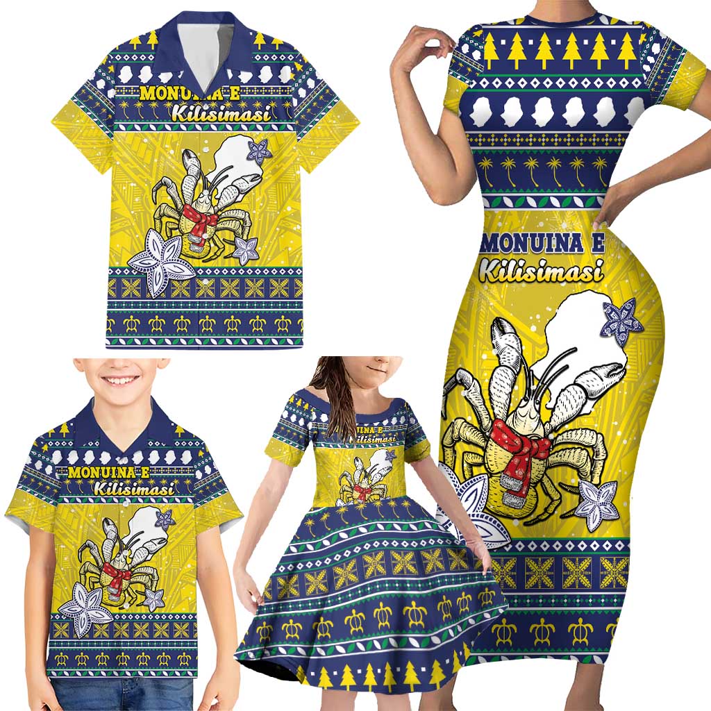 Niue The Rock Christmas Family Matching Short Sleeve Bodycon Dress and Hawaiian Shirt Niuean Crab Monuina E Kilisimasi