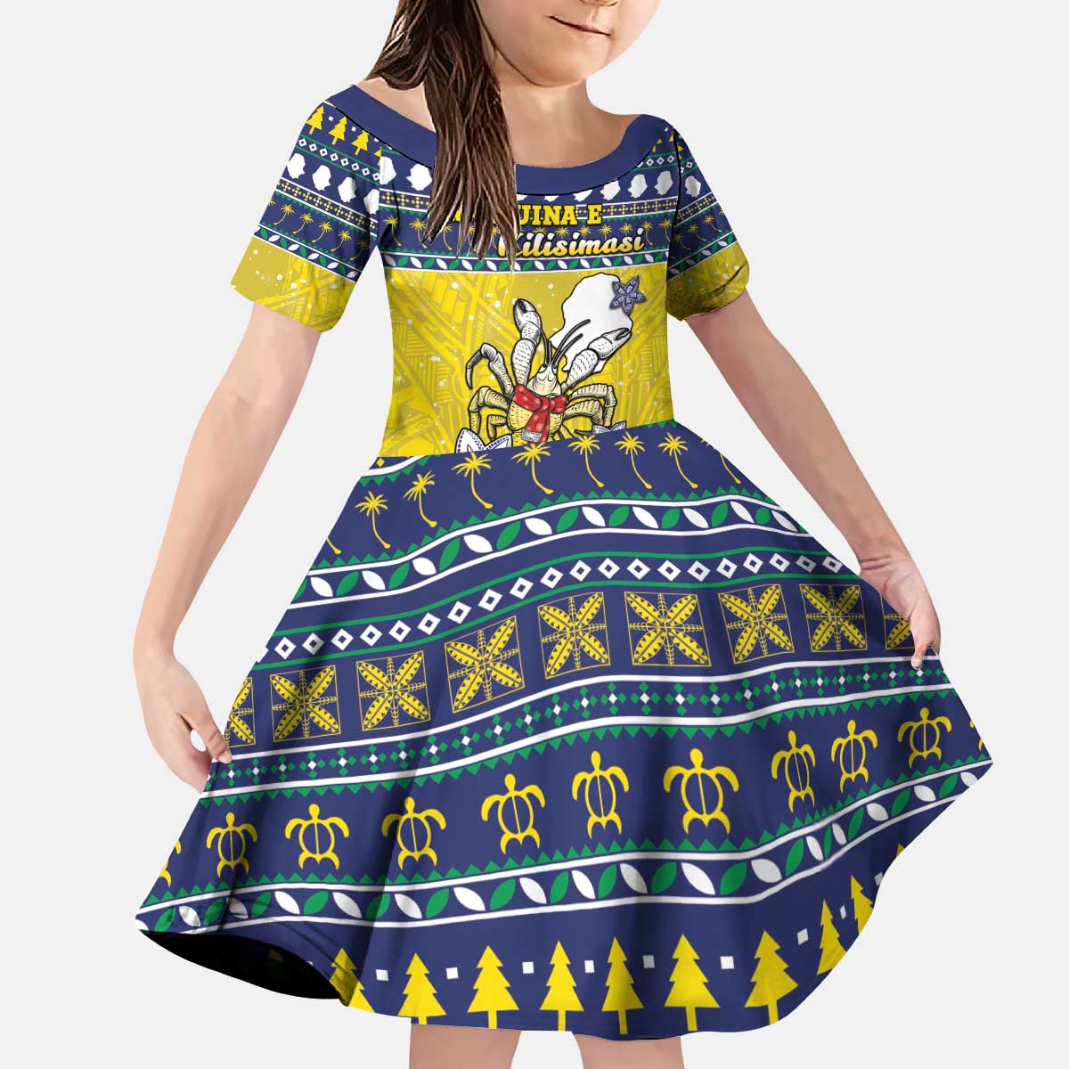 Niue The Rock Christmas Kid Short Sleeve Dress Niuean Crab Monuina E Kilisimasi