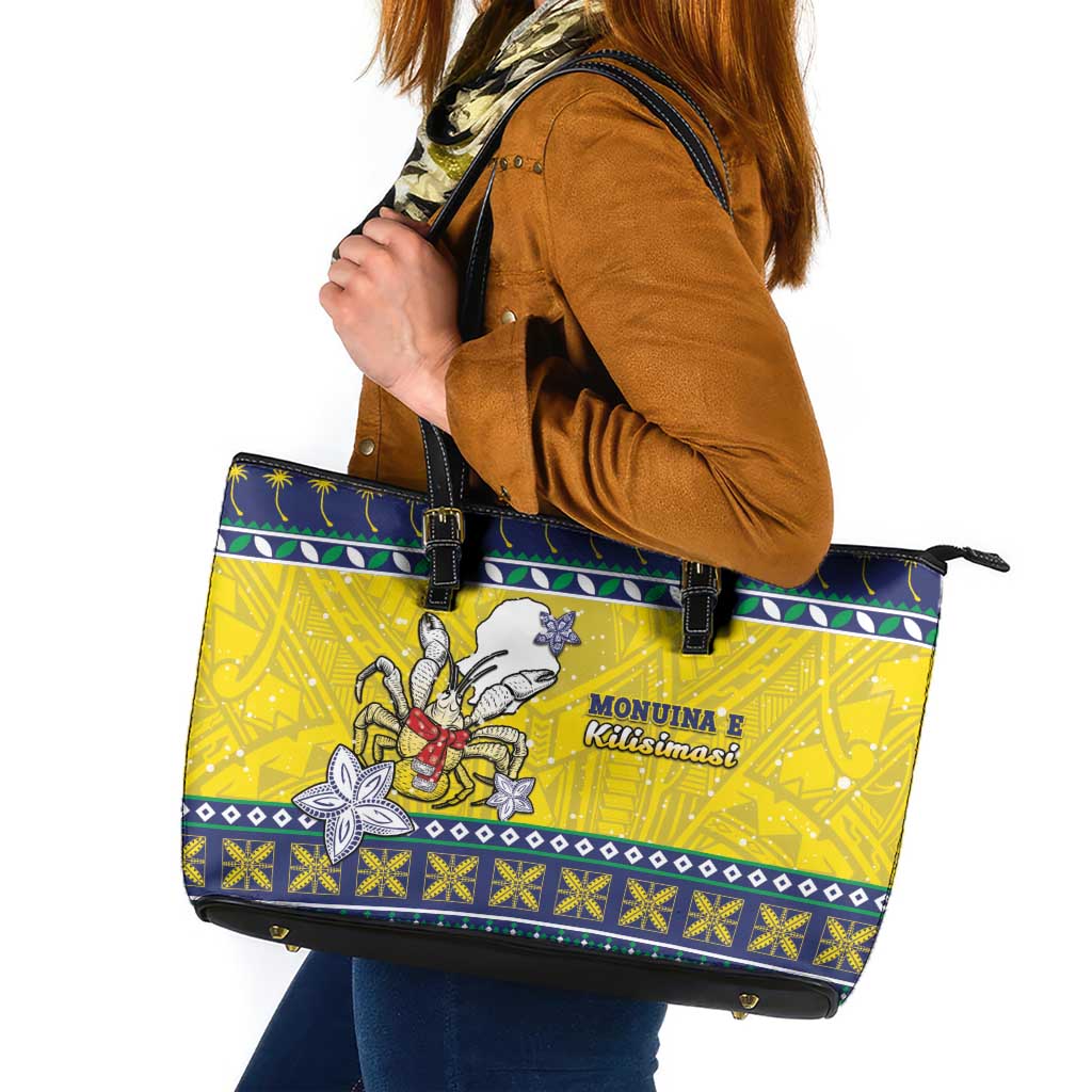 Niue The Rock Christmas Leather Tote Bag Niuean Crab Monuina E Kilisimasi LT05 Blue - Polynesian Pride